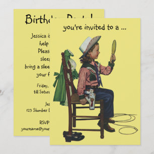 Invitation Vintage Cowgirl Sleepover Fille fête d'anniversair