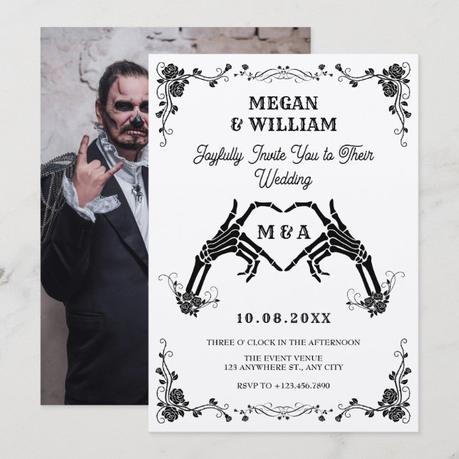 Invitation Vintage crâne gothique mariage (Devant / Derrière)