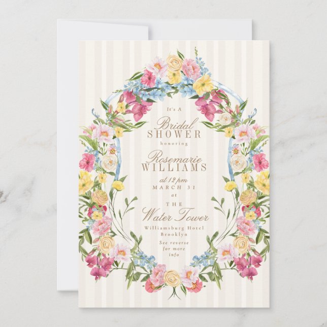 Invitation vintage crête fleurie crème nuptiale (Devant)