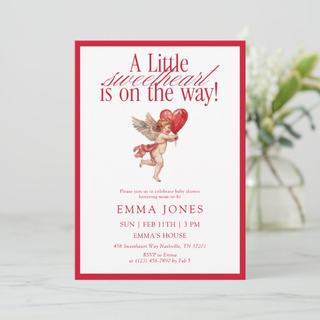 Invitation Vintage Cupid Sweetheart Baby Shower (Debout devant)
