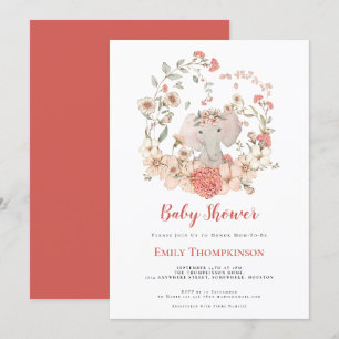 Invitation Vintage Cute Elephant Foliage Baby shower de corai