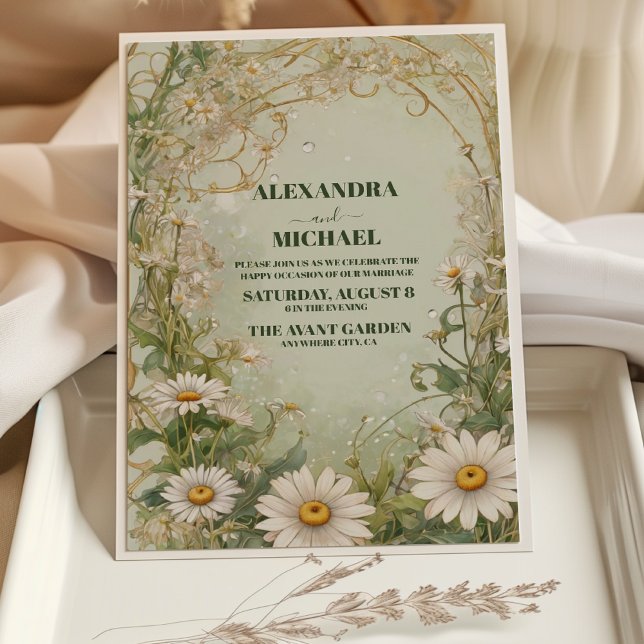 Invitation Vintage Daisies Mariage Art nouveau (Créateur téléchargé)