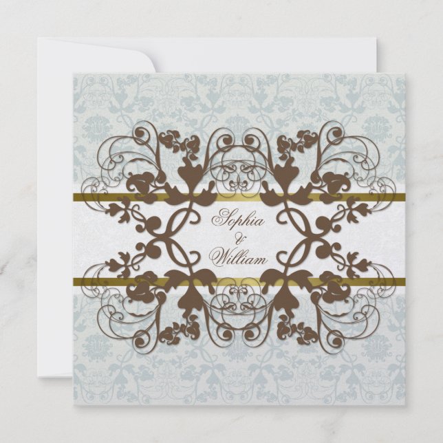 Invitation Vintage Damask Fils Floral Dentelle Mariage Invite (Devant)