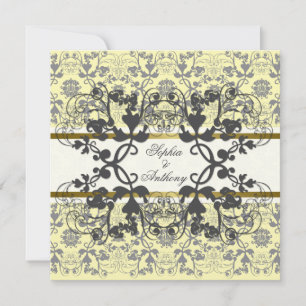 Invitation Vintage Damask Fils Floral Dentelle Mariage Invite