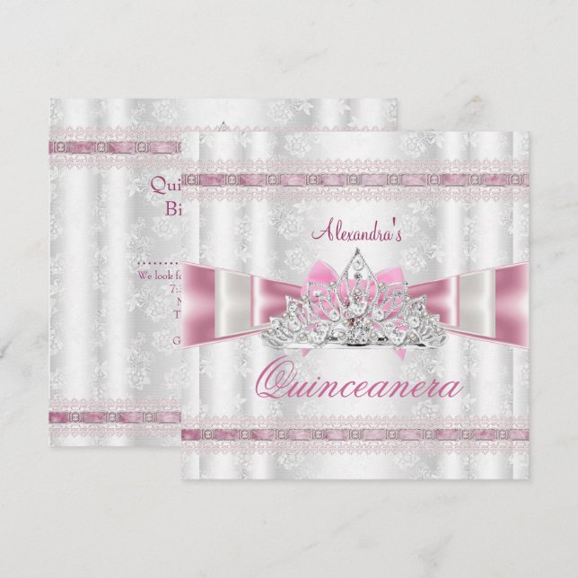 Invitation Vintage Damask Quinceanera 15ème anniversaire (Devant / Derrière)