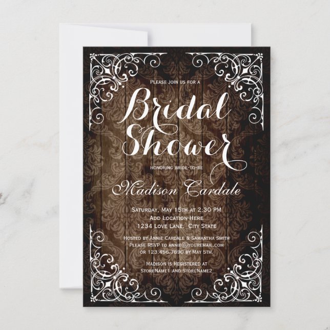 Invitation Vintage Damask Rustic Bridal Show (Devant)
