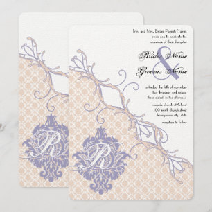 Invitation Vintage Damask Silver Peony et Mariage Lavender