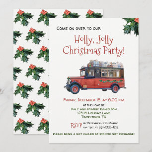 Invitation vintage d'autobus de fête de Noël gaie