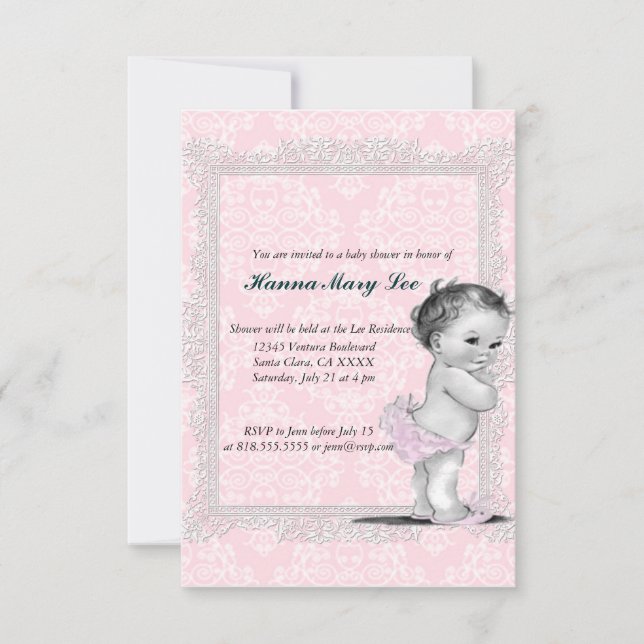 Invitation vintage de baby shower (Devant)