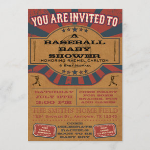 Invitation vintage de baby shower de base-ball
