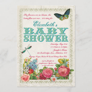 Invitation vintage de baby shower de jardin