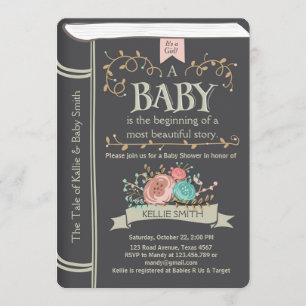 Invitation vintage de baby shower de livre de