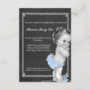 Invitation vintage de baby shower de tableau bleu