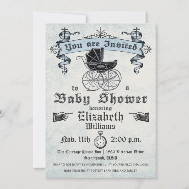Invitation vintage de douche de bébé (Devant)