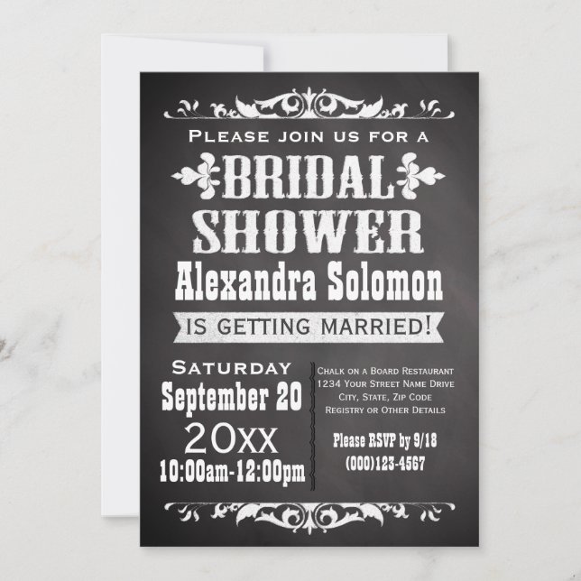 Invitation vintage de douche nuptiale Chalkboard (Devant)