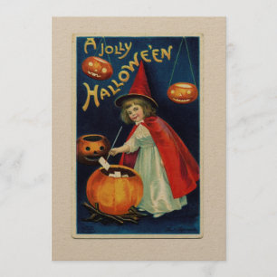 Invitation vintage de Hallowe'en de fille et de