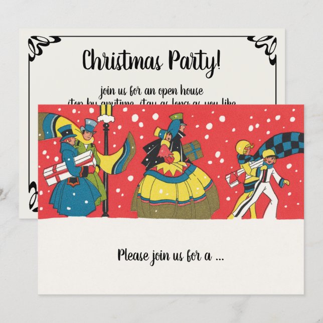 Invitation vintage de Noël victorienne (Devant / Derrière)