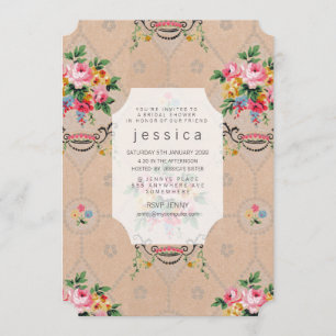 Invitation Vintage de papier peint à motifs florau
