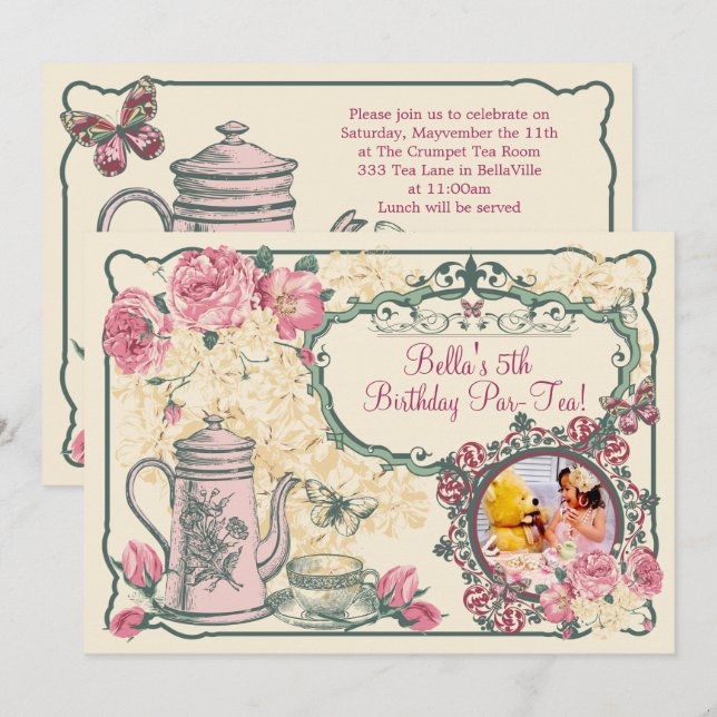 Invitation vintage de Tea Party (Devant / Derrière)