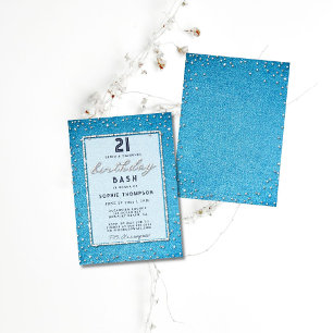 Invitation Vintage Denim Diamonds Élégant 21ème anniversaire 