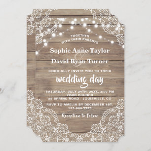 Invitation Vintage dentelle ancienne grange String Mariage