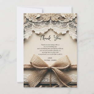 Invitation Vintage dentelle florale Burlap Merci rustique