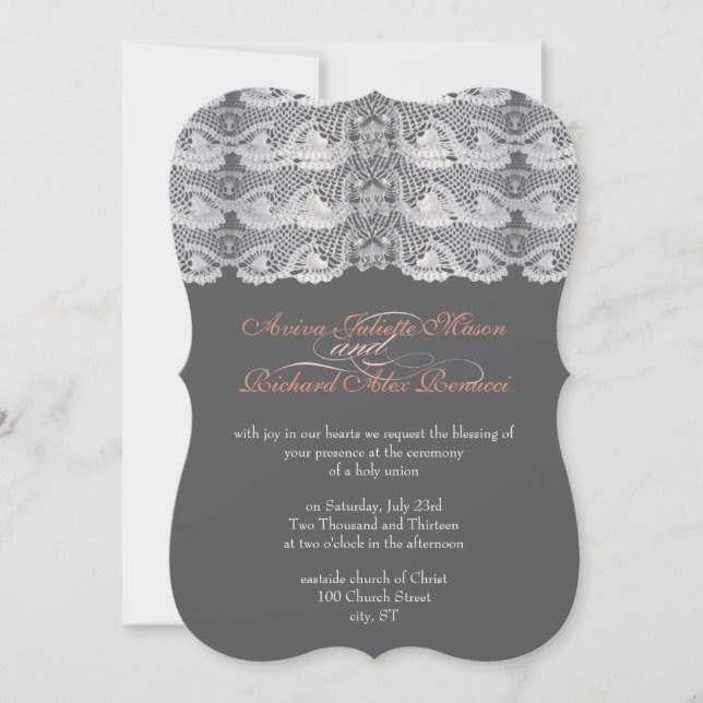 Invitation Vintage dentelle gris et bracelet (Devant)