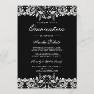 Invitation Vintage dentelle noire blanche Quinceanera Invitat