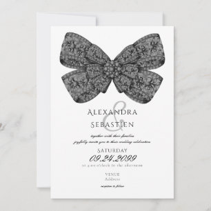 Invitation Vintage Diamants Bow Script noir et blanc Mariage