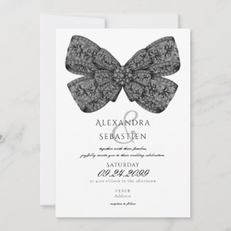 Invitation Vintage Diamants Bow Script noir et blanc Mariage