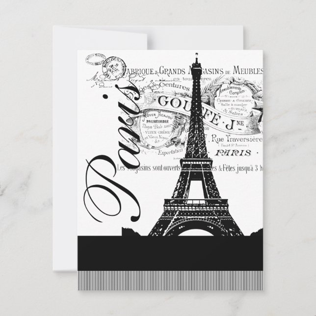 Invitation vintage d'illustration de Tour Eiffel (Devant)