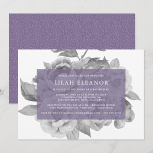 Invitation vintage du Bat mitzvah floral   Violet