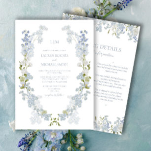 Invitation Vintage Dusty Blue Garden Monogramme Détails Maria
