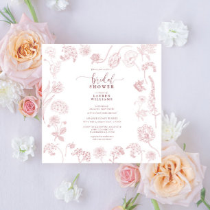 Invitation Vintage Dusty Rose Floral Script Carré douche