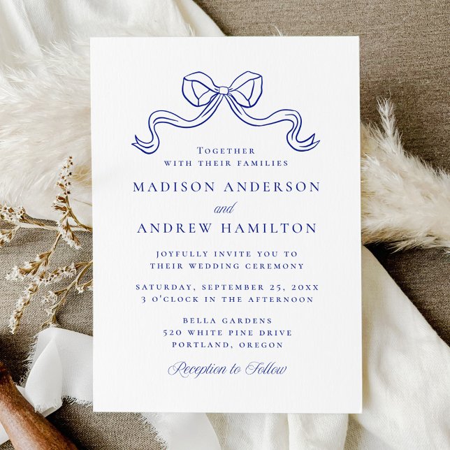 Invitation Vintage Elegance Antique Blue Bow Mariage (Créateur téléchargé)