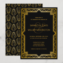 Vintage élégant Art Déco Black Gold Mariage Invit