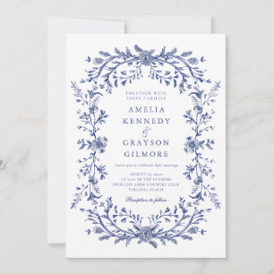 Invitation Vintage Elégant bleu bleu Mariage Floral