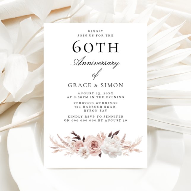 Invitation Vintage Elegant Blush 60e anniversaire Mariage (Créateur téléchargé)