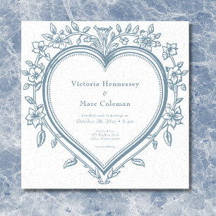 Invitation Vintage Elegant Chinoiserie Blue Heart Mariage