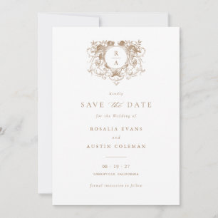 Invitation Vintage Élégant Cimier Floral Mariage Enregistrer