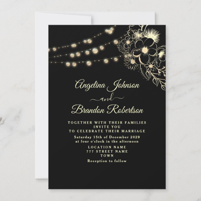 Invitation Vintage Elegant Gold et Black Mariage (Devant)