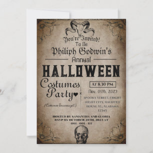 Invitation Vintage Élégant Gothique Halloween Costume Party d