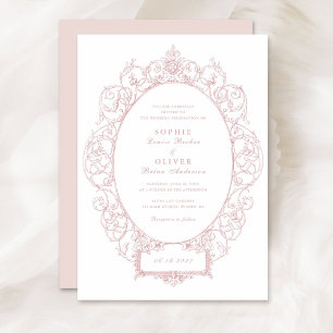 Invitation Vintage Élégant Ornement Floral Feuilles Mariage