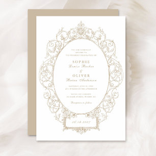 Invitation Vintage Élégant Ornement Floral Feuilles Mariage