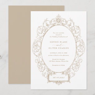 Invitation Vintage Élégant Ornement Floral Feuilles Mariage