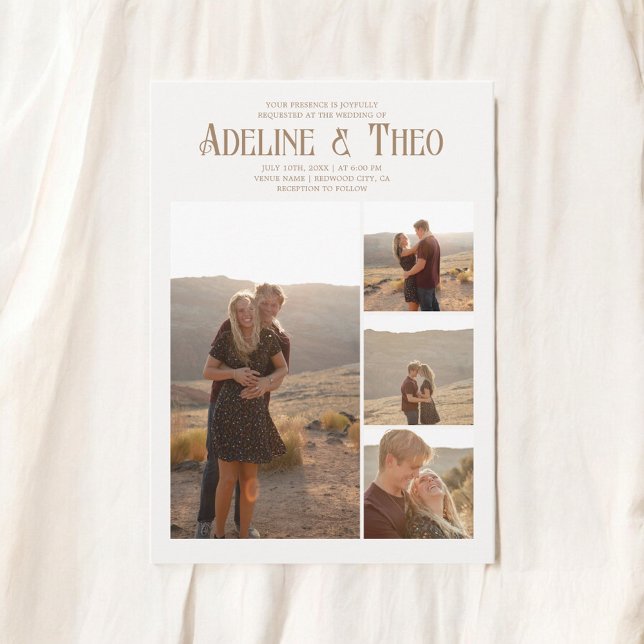 Invitation Vintage Elegant Photo Mariage beige (Créateur téléchargé)