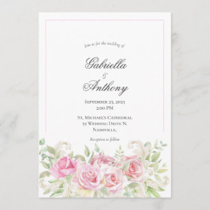 Invitation Vintage Elegant Rose Aquarelle Rose Mariage