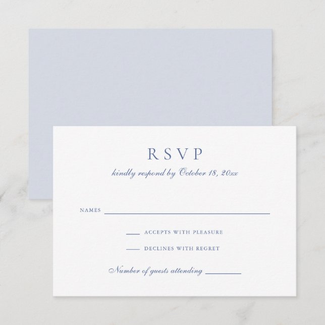 Invitation Vintage Élégant Script Floral Bleu Mariage RSVP (Devant / Derrière)