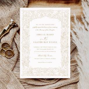 Invitation Vintage Élégant Vignes Feuilles Bordure Cadre Mari