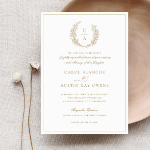 Invitation Vintage Elegant Wreath Gold Mariage frontière